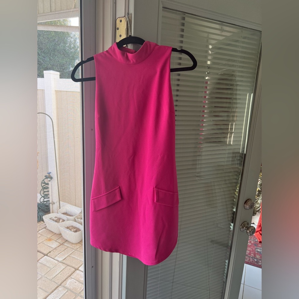 Lulu's Vibrant Hot Pink Mock Neck Mini Dress - Picture 5 of 5
